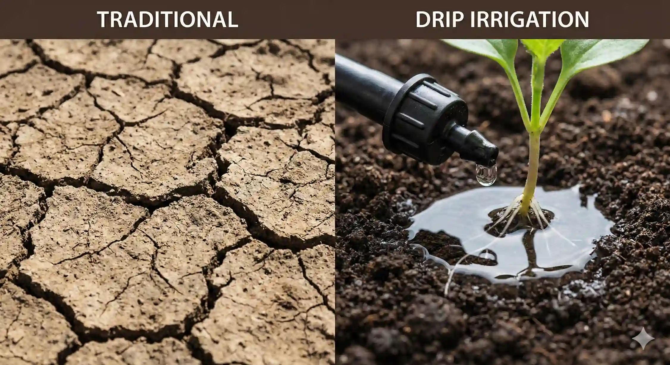 نمای نزدیک عملکرد نازل آبیاری قطره ای و تاثیر آن بر رطوبت خاک.